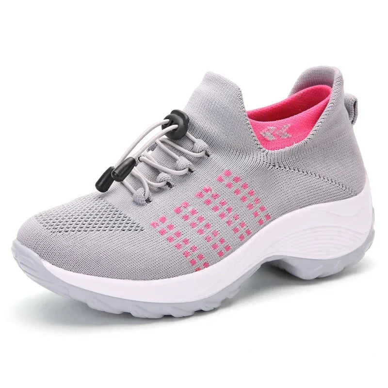 Scarpe da donna casual taglie forti 2025 scarpe sportive in maglia primavera autunno scarpe da viaggio con fondo spesso scarpe comode da mamma alla moda
