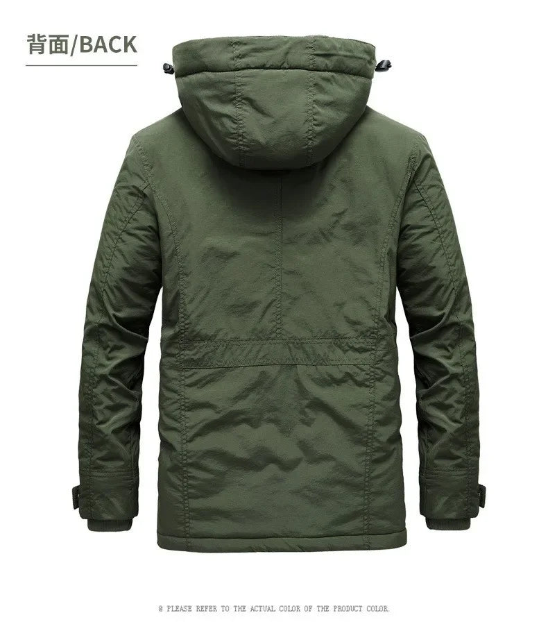 Nuovi uomini invernali Parka con cappuccio Piumini lunghi casual in pile Giacche calde per utensili Cappotti invernali maschili all'aperto di buona qualità Taglia 5