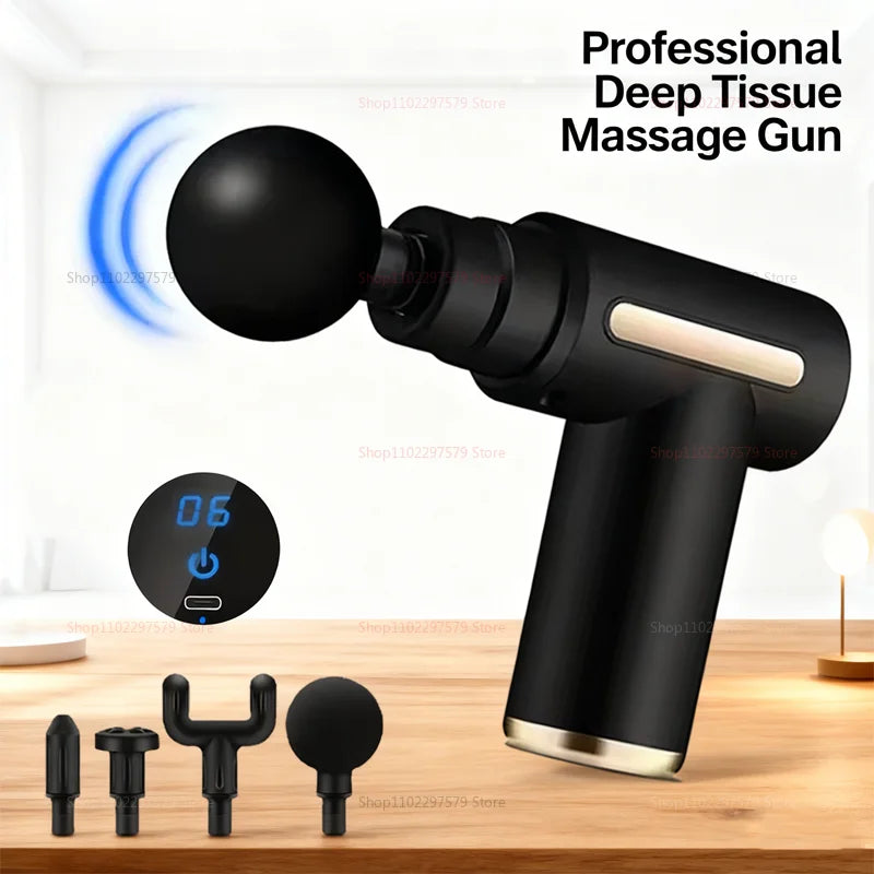 Professional Massage Gun - 6 Speeds, 4 Heads, Quiet Motor