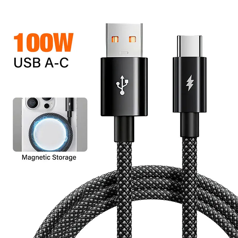 100W Magnetic Data Cable | Fast Charging for iPhone 15/16, Samsung, and PC