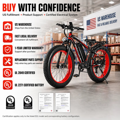 EOEOTWO 26-Inch Fat-Tire Electric Bike – 48V 15Ah