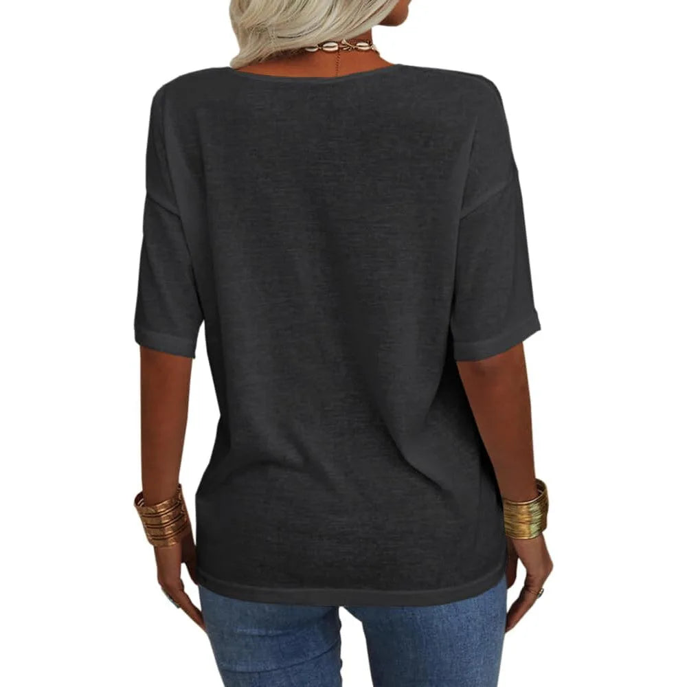 T-shirt da donna girocollo tinta unita in cotone mezza manica manica manica 3/4 casual piega ampia abiti autunnali di base