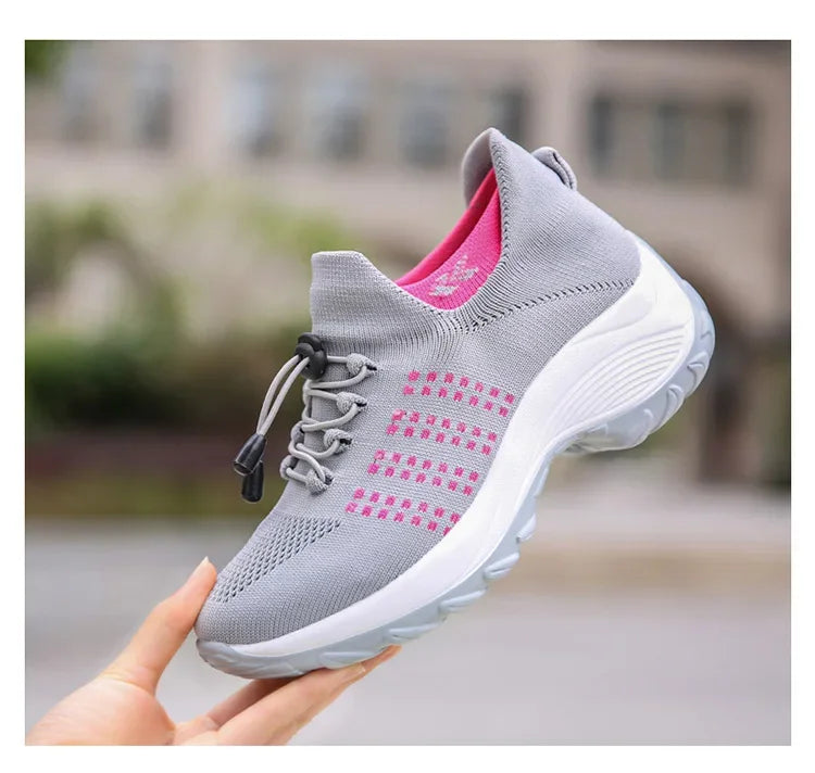Scarpe da donna casual taglie forti 2025 scarpe sportive in maglia primavera autunno scarpe da viaggio con fondo spesso scarpe comode da mamma alla moda