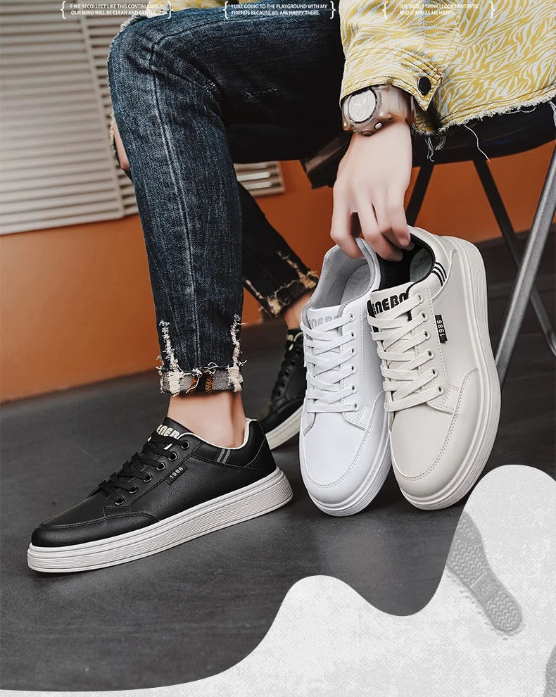 Scarpe da ginnastica bianche piatte da uomo alla moda Scarpe casual morbide da uomo Street Style Board Scarpe da ginnastica bianche basse da uomo in pelle di nuova tendenza della moda