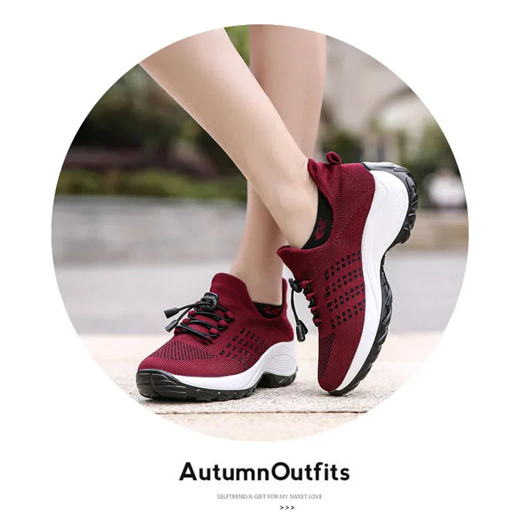 Scarpe da donna casual taglie forti 2025 scarpe sportive in maglia primavera autunno scarpe da viaggio con fondo spesso scarpe comode da mamma alla moda
