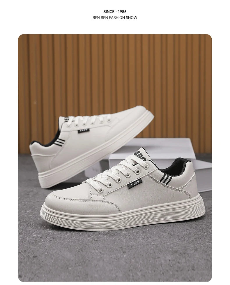 Scarpe da ginnastica bianche piatte da uomo alla moda Scarpe casual morbide da uomo Street Style Board Scarpe da ginnastica bianche basse da uomo in pelle di nuova tendenza della moda