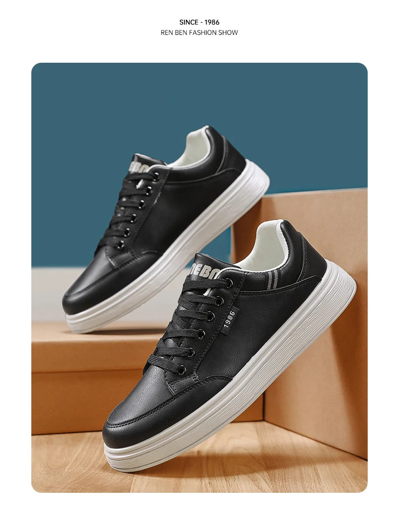 Scarpe da ginnastica bianche piatte da uomo alla moda Scarpe casual morbide da uomo Street Style Board Scarpe da ginnastica bianche basse da uomo in pelle di nuova tendenza della moda