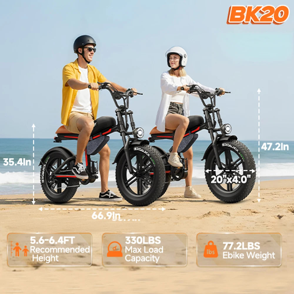 QNUT BK20 Fat-Tire Electric Bike – 48V 18Ah, 20-Inch Tires