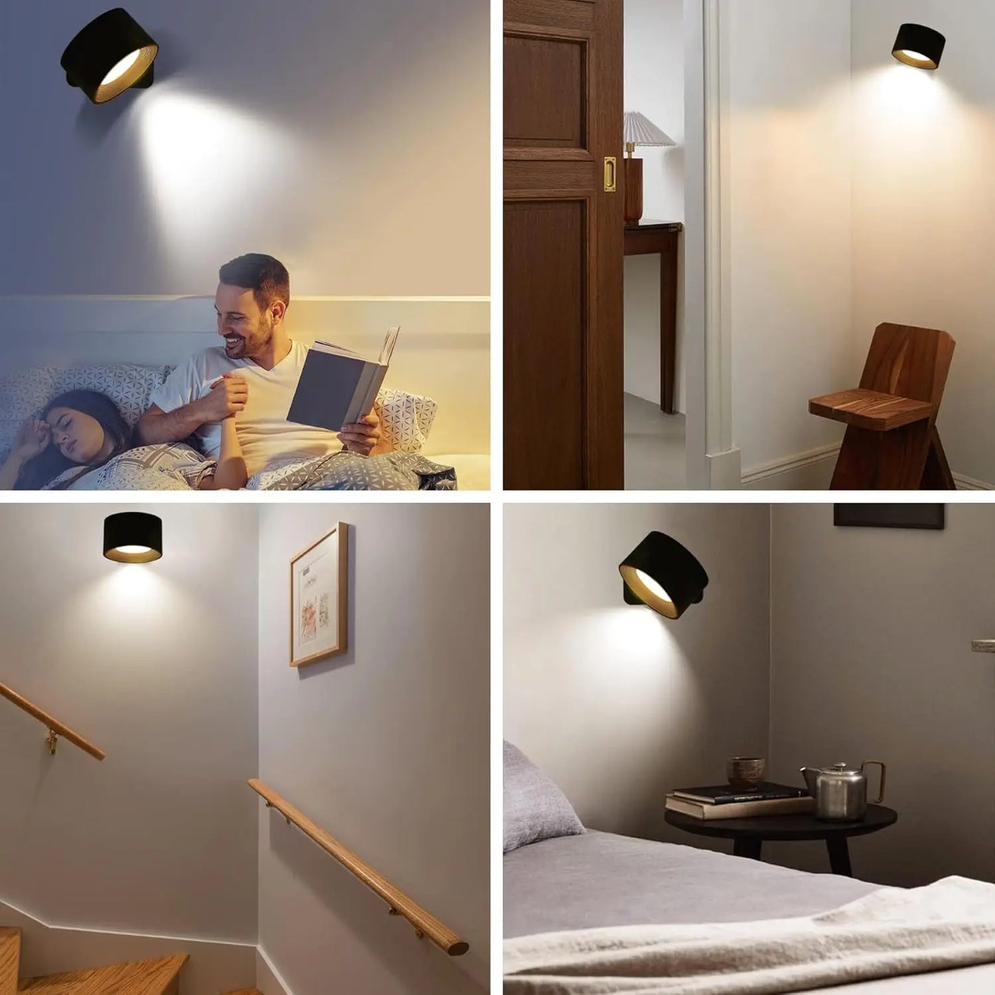 2000mAh Magnetic LED Wall Light – Rechargeable, 3 Colors and 360° Rotation