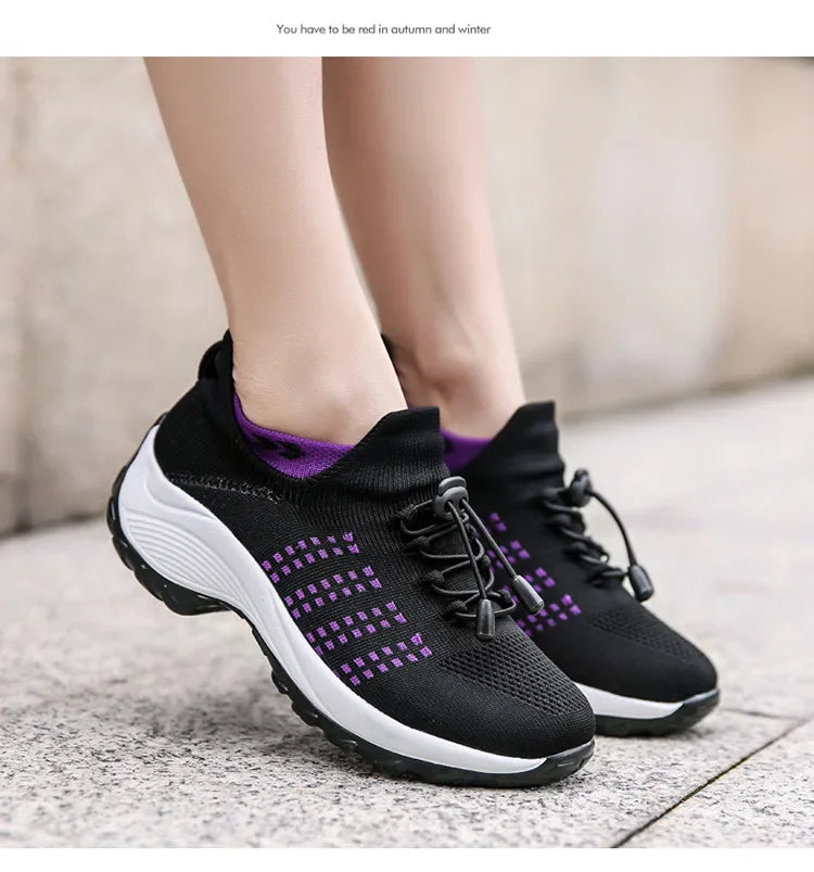 Scarpe da donna casual taglie forti 2025 scarpe sportive in maglia primavera autunno scarpe da viaggio con fondo spesso scarpe comode da mamma alla moda