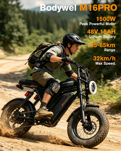 Bodywel M16 Pro Fat-Tire Electric Bike – 48V 15.6Ah Battery