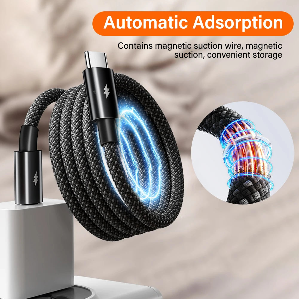 100W Magnetic Data Cable | Fast Charging for iPhone 15/16, Samsung, and PC