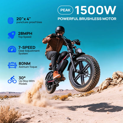 QNUT BK20 Fat-Tire Electric Bike – 48V 18Ah, 20-Inch Tires