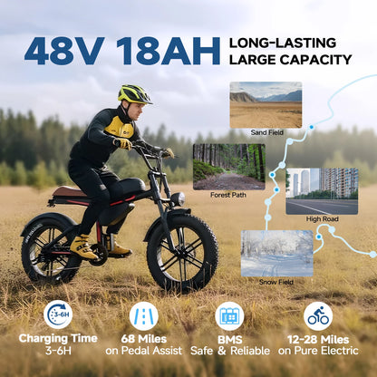 QNUT BK20 Fat-Tire Electric Bike – 48V 18Ah, 20-Inch Tires