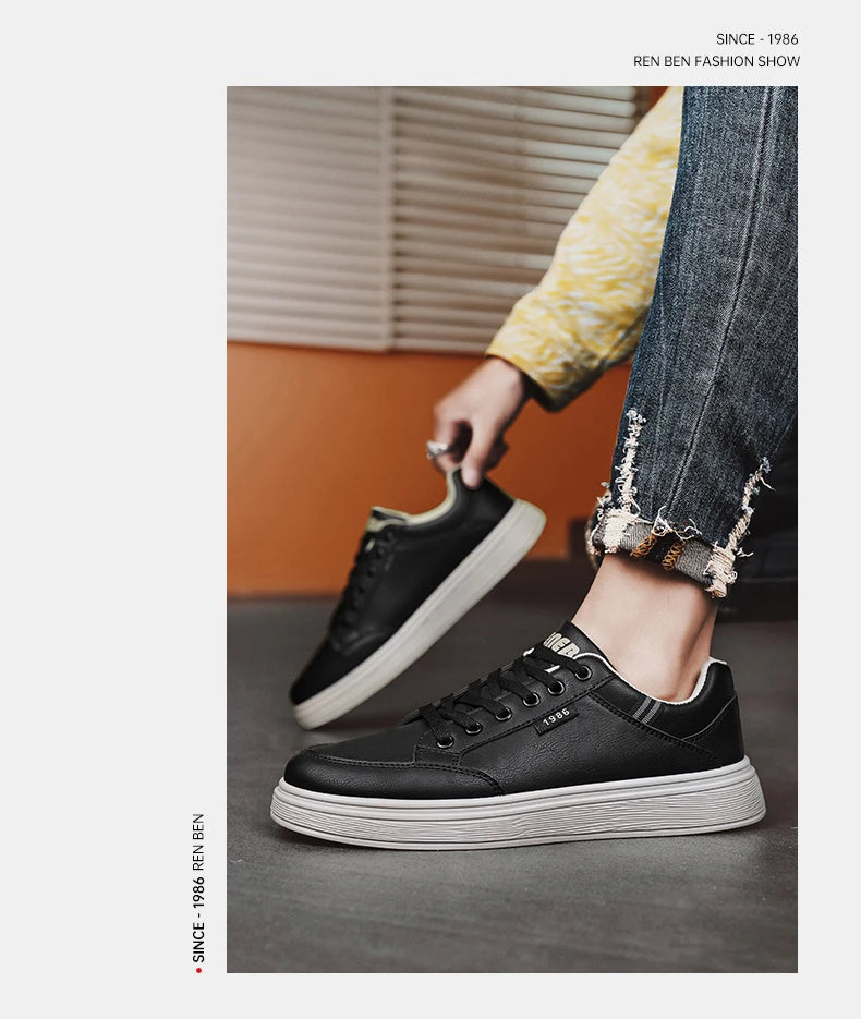 Scarpe da ginnastica bianche piatte da uomo alla moda Scarpe casual morbide da uomo Street Style Board Scarpe da ginnastica bianche basse da uomo in pelle di nuova tendenza della moda