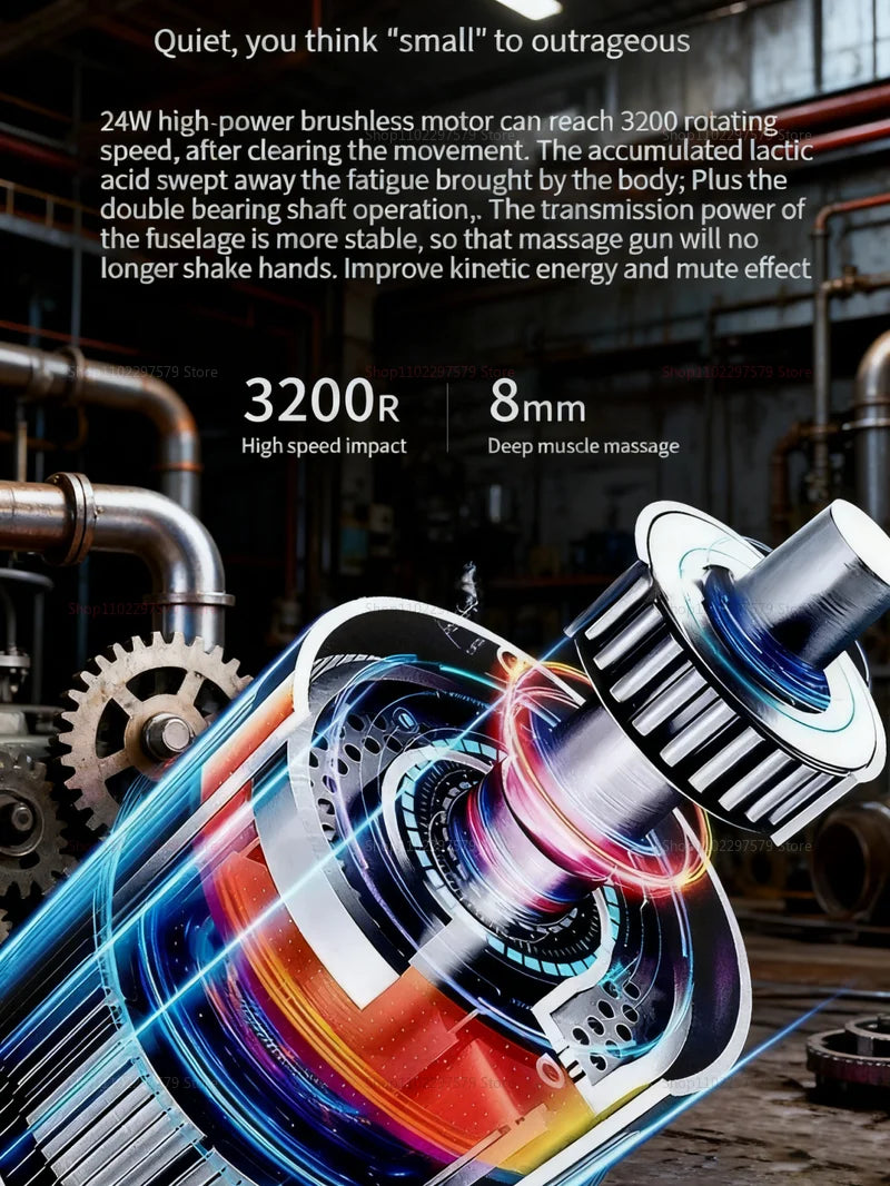 Professional Massage Gun - 6 Speeds, 4 Heads, Quiet Motor