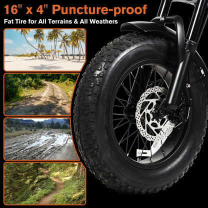 Bodywel M16 Fat-Tire Electric Bike – 16 × 4.0-Inch Tires
