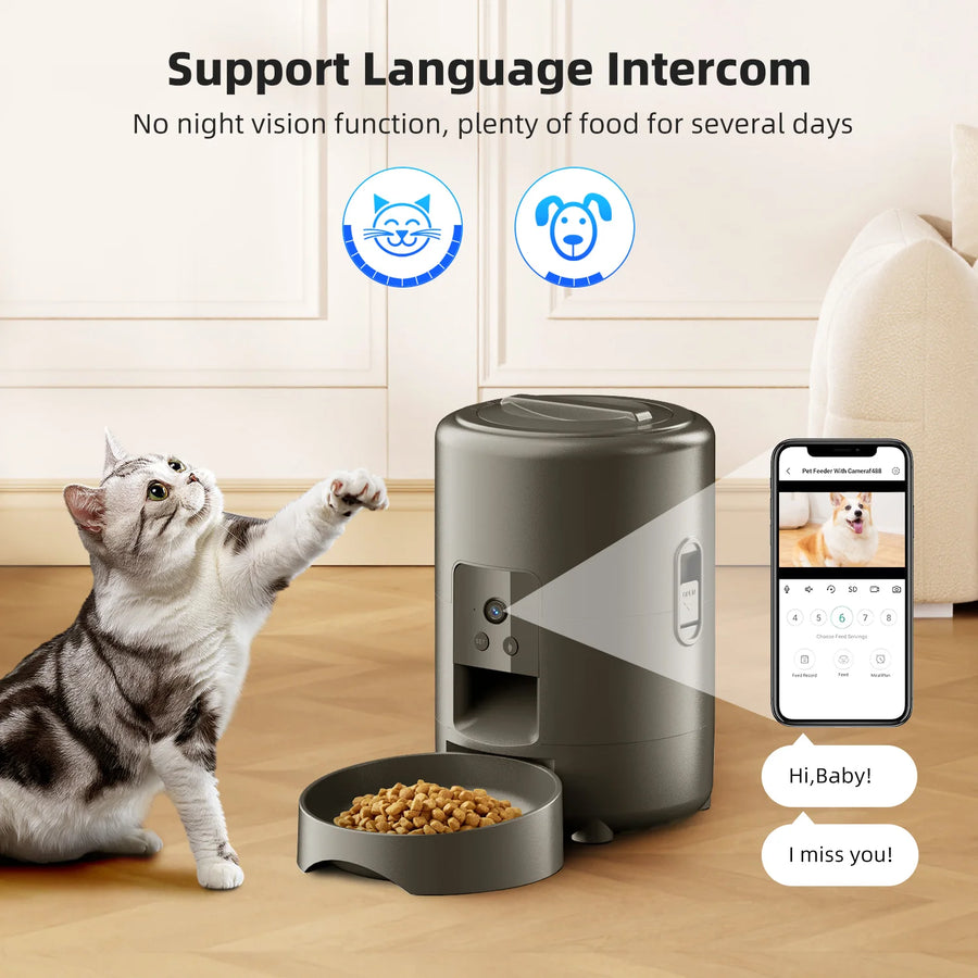 Modernly Smart Automatic Pet Feeder with Camera – 2L, App-Controlled