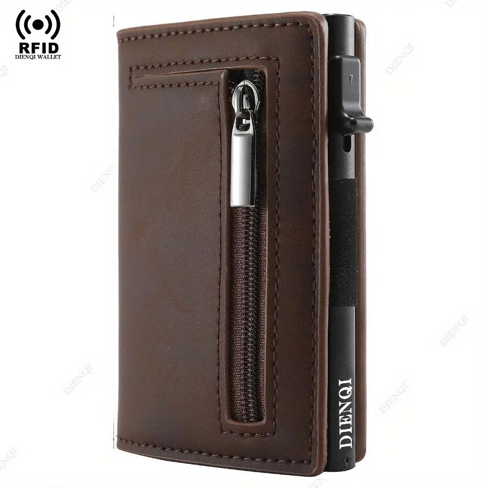 Leather RFID Card Holder – Slim Wallet and Magnetic Coin Pocket