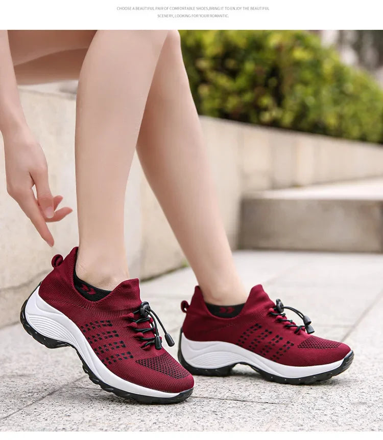Scarpe da donna casual taglie forti 2025 scarpe sportive in maglia primavera autunno scarpe da viaggio con fondo spesso scarpe comode da mamma alla moda