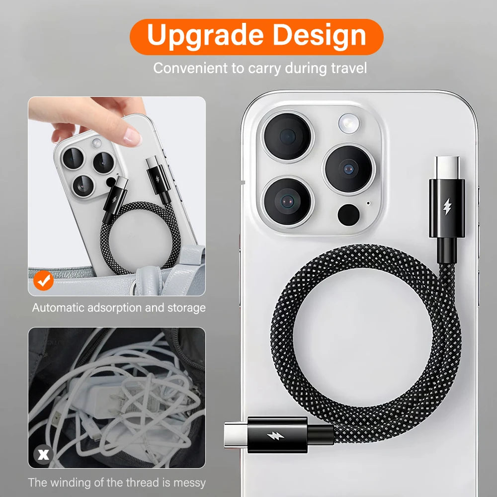 100W Magnetic Data Cable | Fast Charging for iPhone 15/16, Samsung, and PC