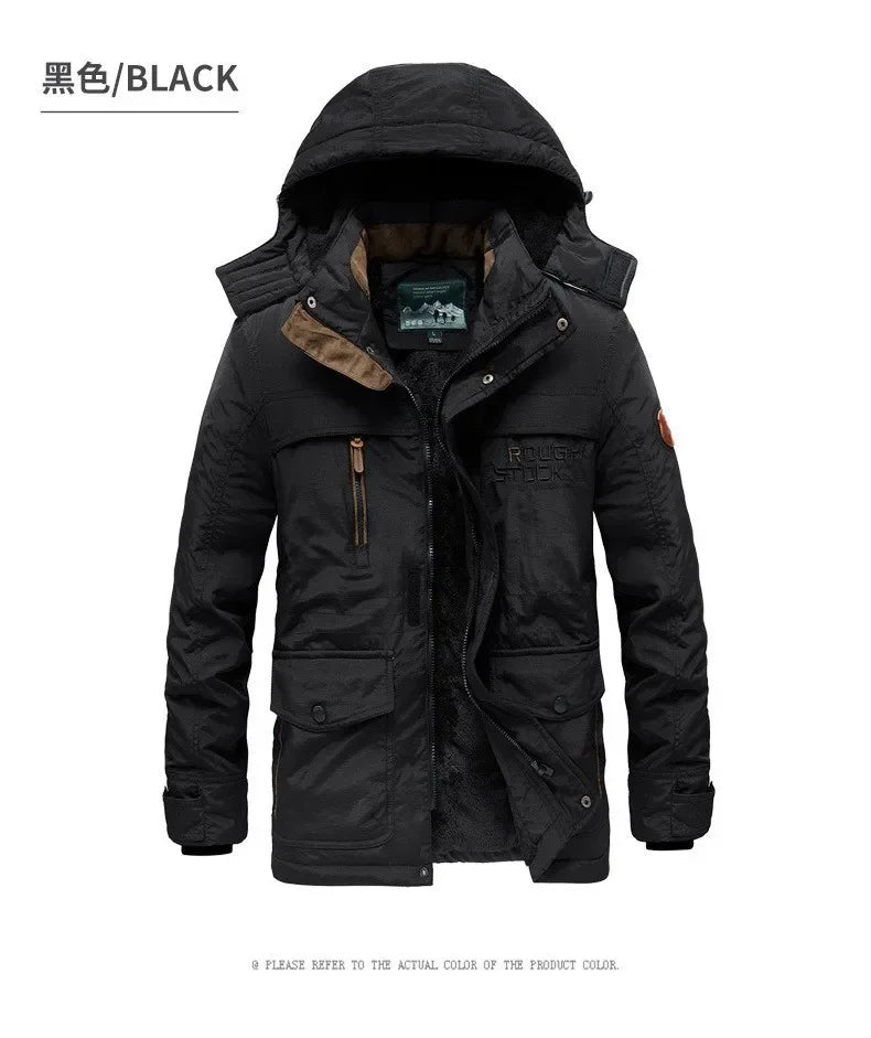 Nuovi uomini invernali Parka con cappuccio Piumini lunghi casual in pile Giacche calde per utensili Cappotti invernali maschili all'aperto di buona qualità Taglia 5