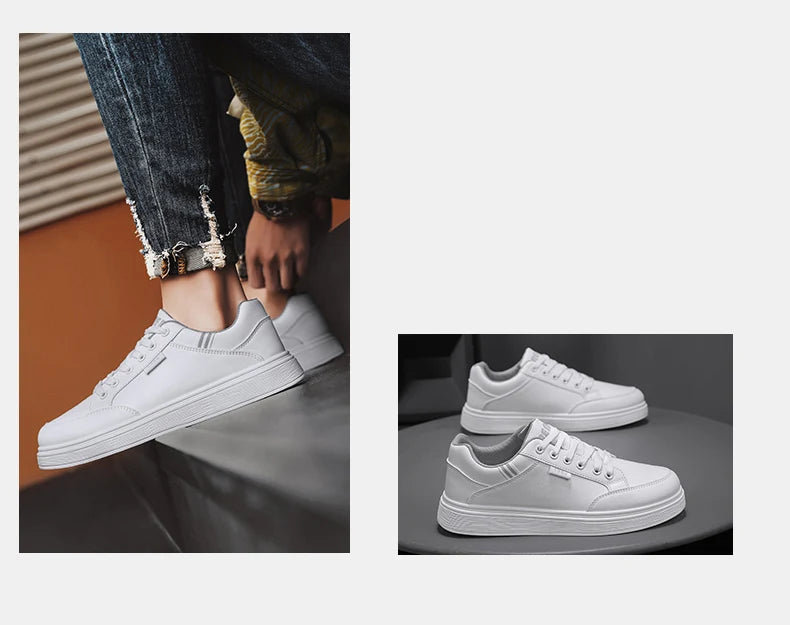 Scarpe da ginnastica bianche piatte da uomo alla moda Scarpe casual morbide da uomo Street Style Board Scarpe da ginnastica bianche basse da uomo in pelle di nuova tendenza della moda