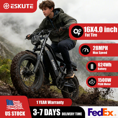 Eskute V100 Fat-Tire Electric Bike – 48V 13Ah, 16-Inch Tires