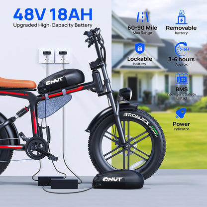 QNUT BK20 Fat-Tire Electric Bike – 48V 18Ah, 20-Inch Tires