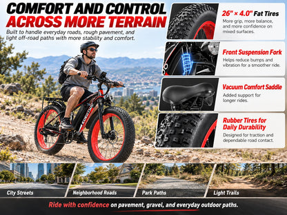 EOEOTWO 26-Inch Fat-Tire Electric Bike – 48V 15Ah
