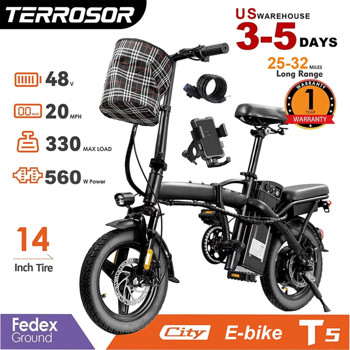 14-Inch Folding Electric Commuter Bike – 48V Battery