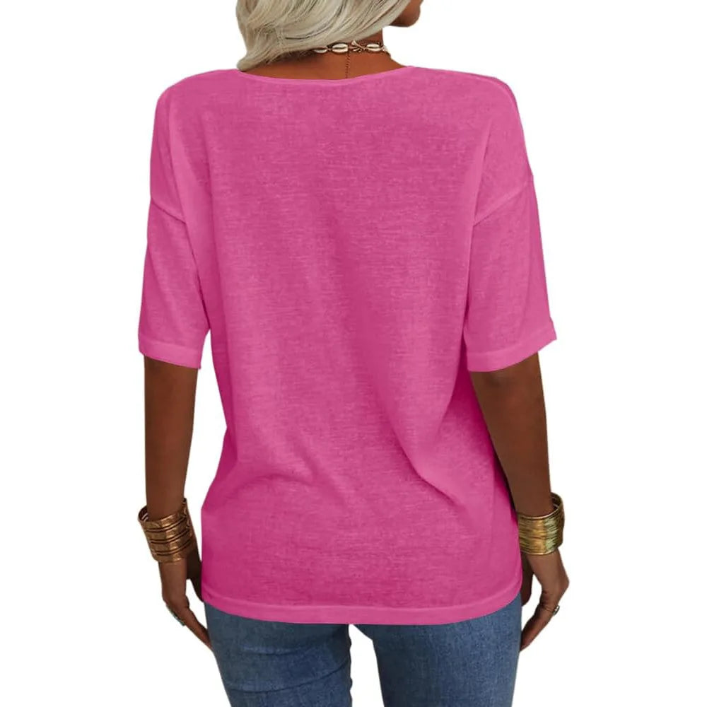 T-shirt da donna girocollo tinta unita in cotone mezza manica manica manica 3/4 casual piega ampia abiti autunnali di base