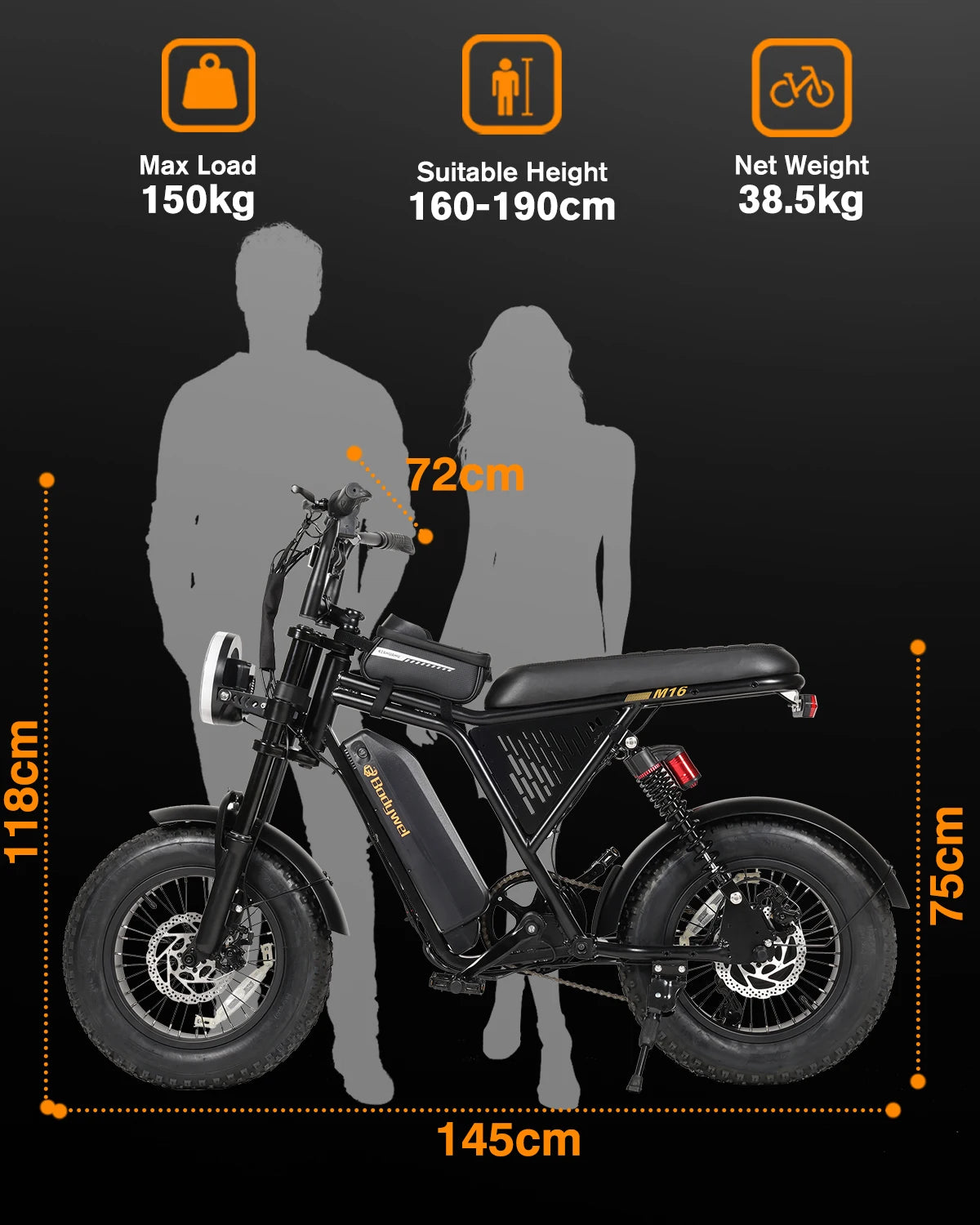 Bodywel M16 Pro Fat-Tire Electric Bike – 48V 15.6Ah Battery