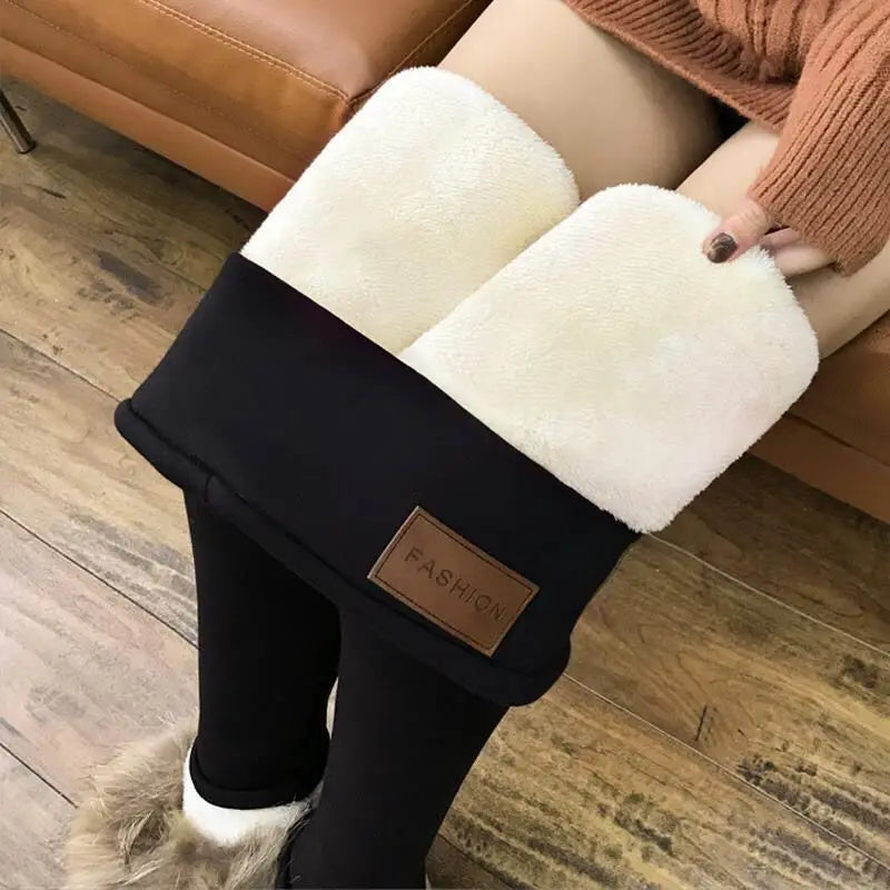 Inverno Addensare Leggings Caldi Donne Agnello Cashmere Jogging Vita Alta In Pile Elastico Calzamaglia Calde Pantaloni Sottile Legging di Velluto