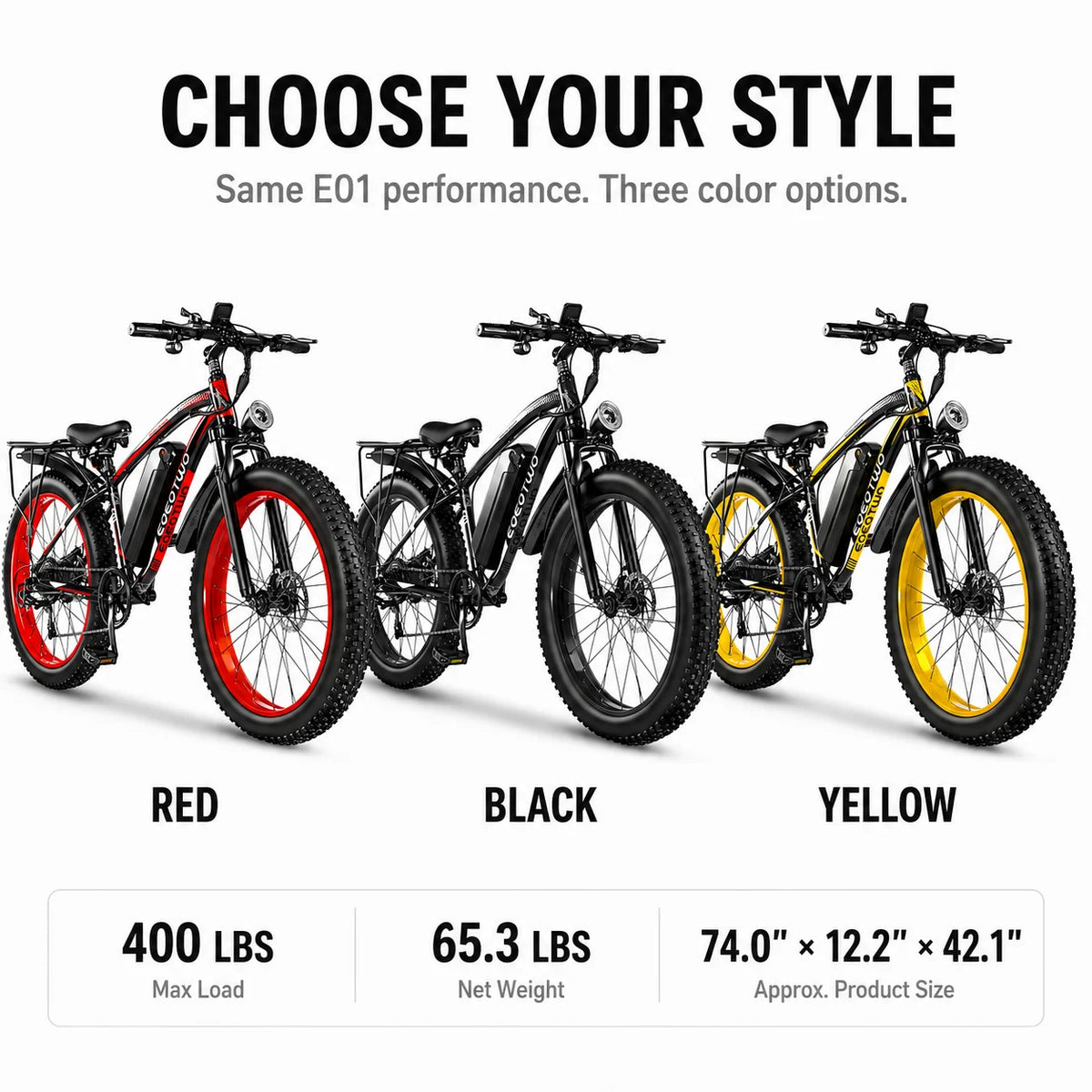 EOEOTWO 26-Inch Fat-Tire Electric Bike – 48V 15Ah