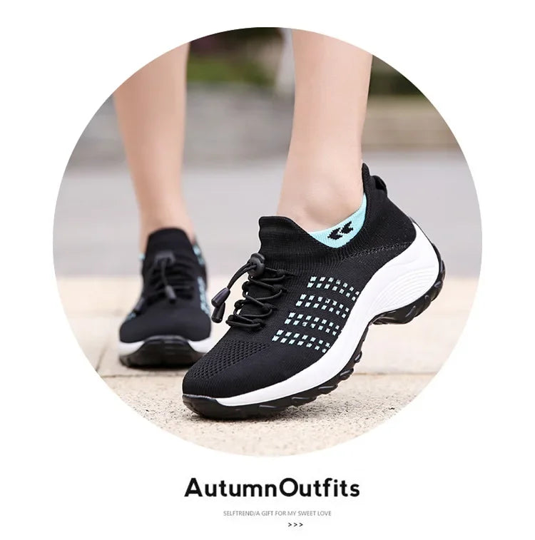 Scarpe da donna casual taglie forti 2025 scarpe sportive in maglia primavera autunno scarpe da viaggio con fondo spesso scarpe comode da mamma alla moda