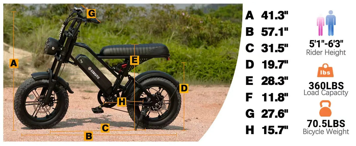 Eskute V100 Fat-Tire Electric Bike – 48V 13Ah, 16-Inch Tires