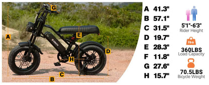 Eskute V100 Fat-Tire Electric Bike – 48V 13Ah, 16-Inch Tires
