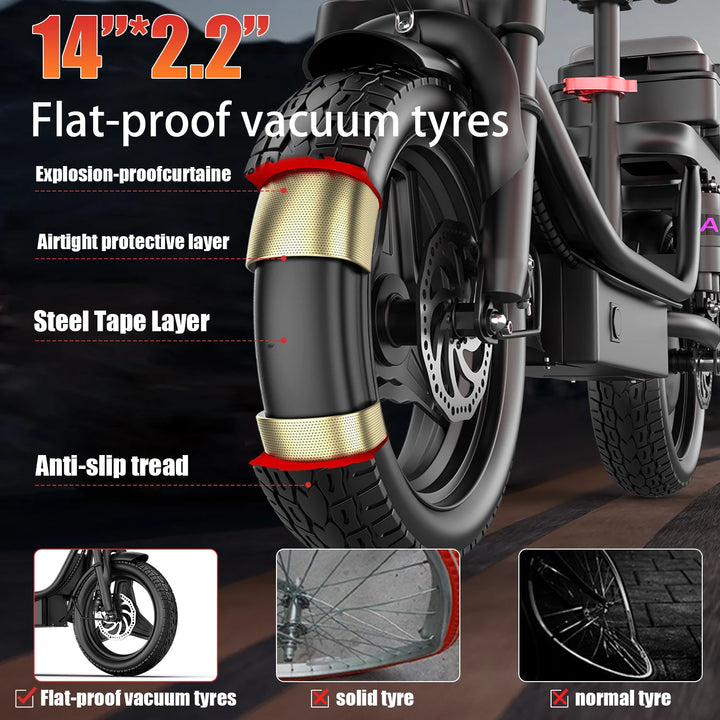 UPlee GQ8 Folding Fat-Tire Electric Bike – 14-Inch Wheels