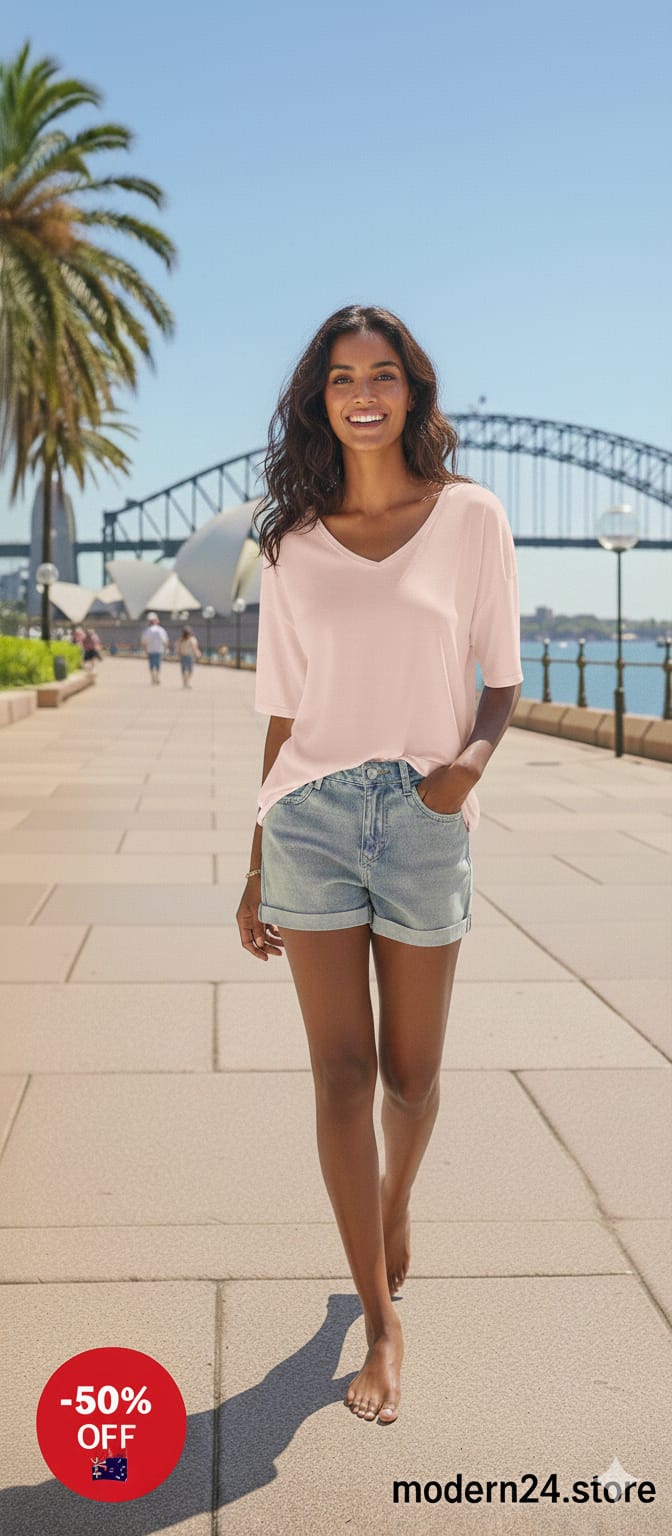 Women's Summer V-Neck T-Shirt - Soft Fit and Short Sleeve